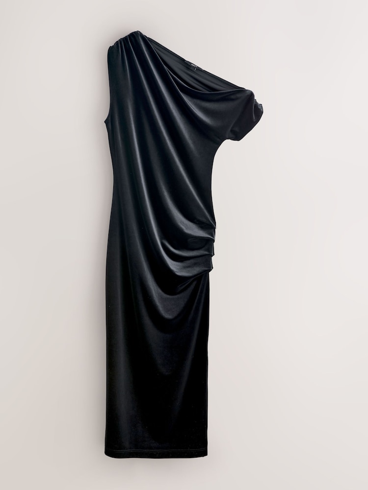 Buy Black Velvet Off Shoulder Column Midi Dress from Next USA
