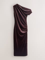 Schokoladenbraun - Velvet Off Shoulder Column Midi Dress - Bild 1 von 3