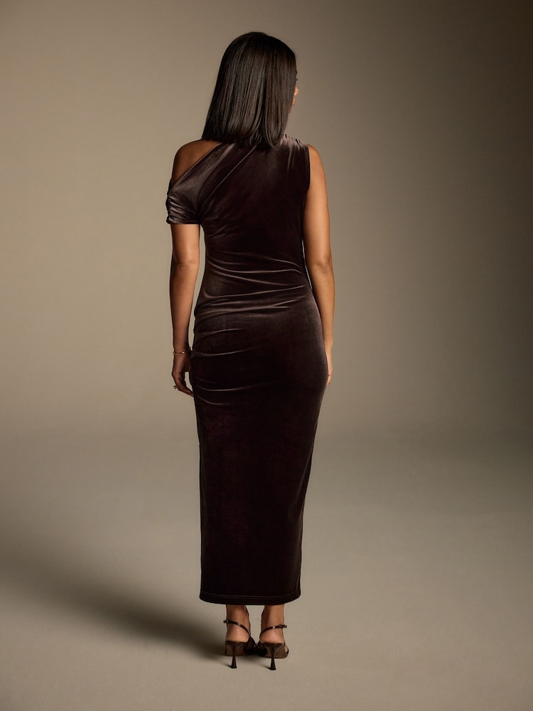 chocolate brown velvet dress MIDI WITH A BELT Bow straps Buy Chocolate Brown Velvet Off