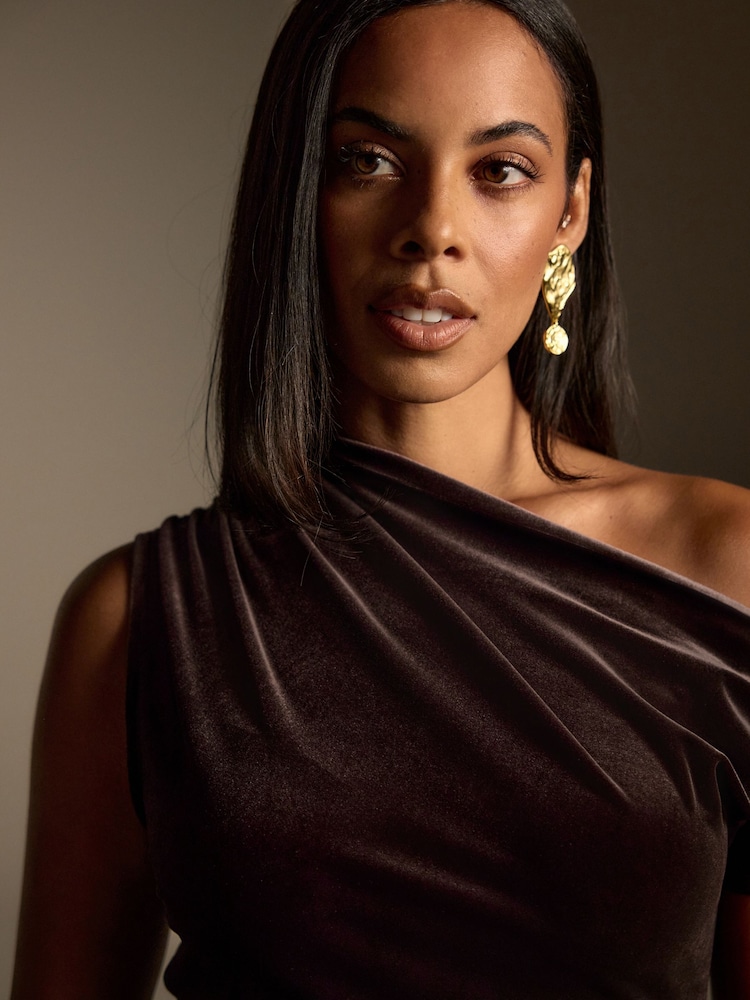 Buy Chocolate Brown Velvet Off Shoulder Column Midi Dress from Next USA Buy Chocolate Brown Velvet Off Shoulder Column Midi Dress from Next USA