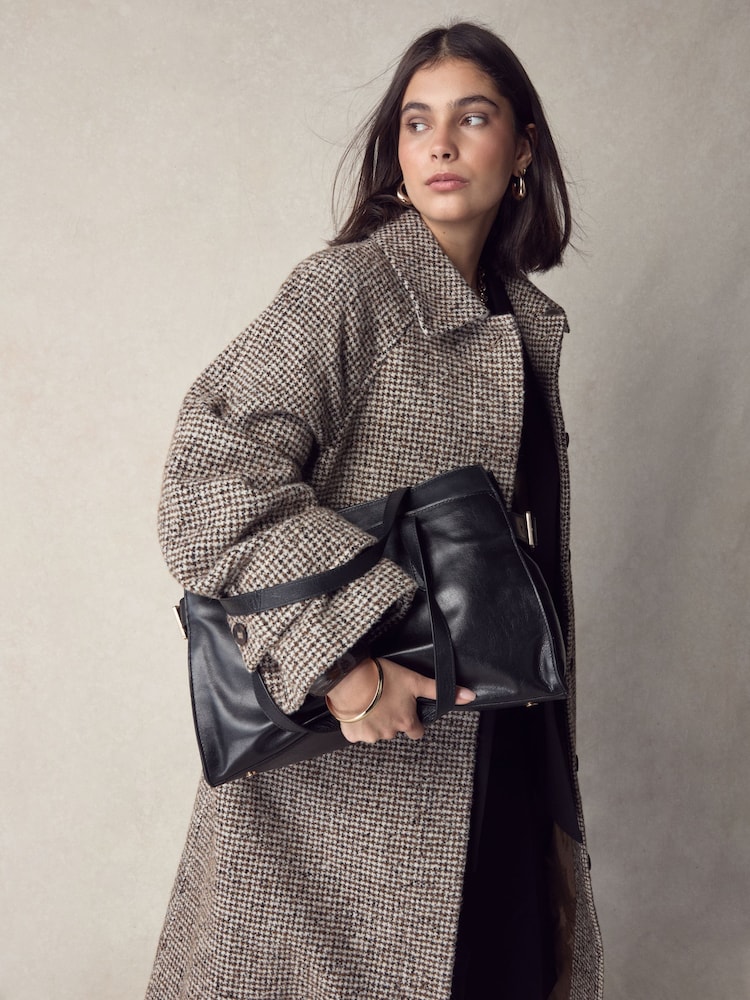 Black Large Leather Tote Bag - Image 1 of 4