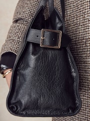 Black Large Leather Tote Bag - Image 4 of 4