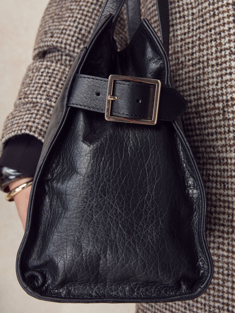 Black Large Leather Tote Bag - Image 4 of 4