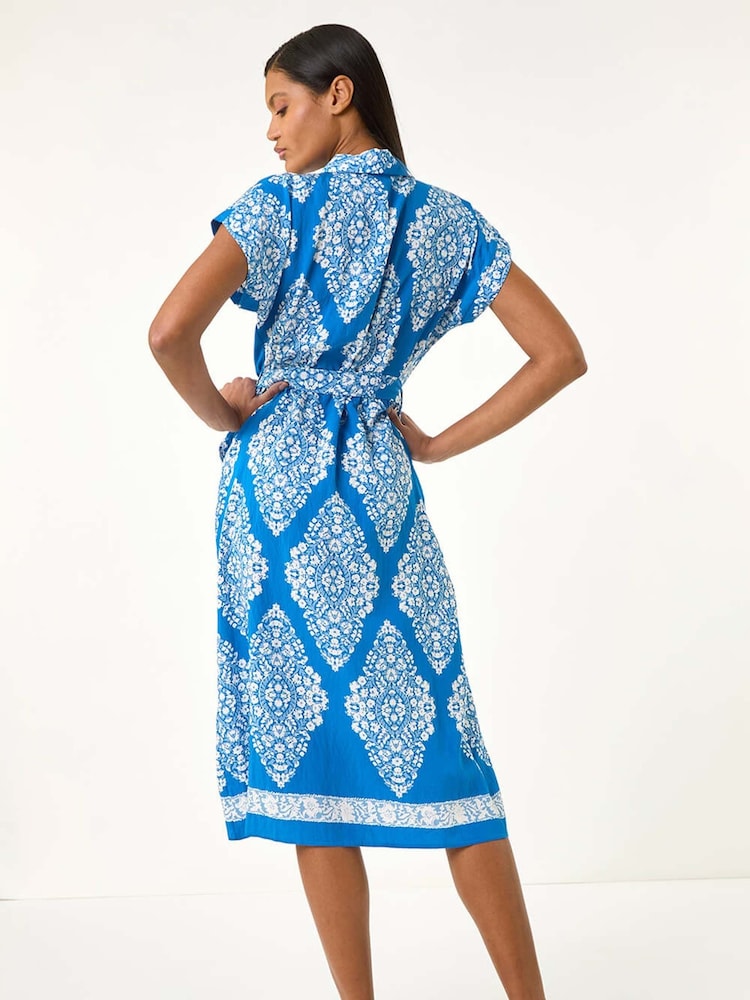 Roman Geometric Print Belted Shirt Midi Dress - Imagen 2 de 5 Roman Geometric Print Belted Shirt Midi Dress - Imagen 2 de 5