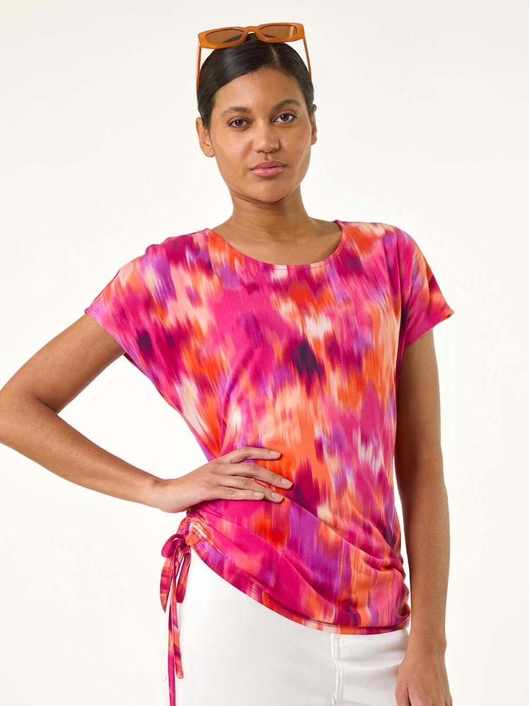Roman Pink Abstract Print Side Tie Detail Top - Image 1 of 5