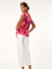 Roman Pink Abstract Print Side Tie Detail Top - Image 2 of 5