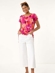 Roman Pink Abstract Print Side Tie Detail Top - Image 4 of 5