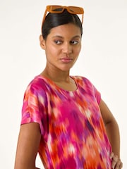 Roman Pink Abstract Print Side Tie Detail Top - Image 5 of 5
