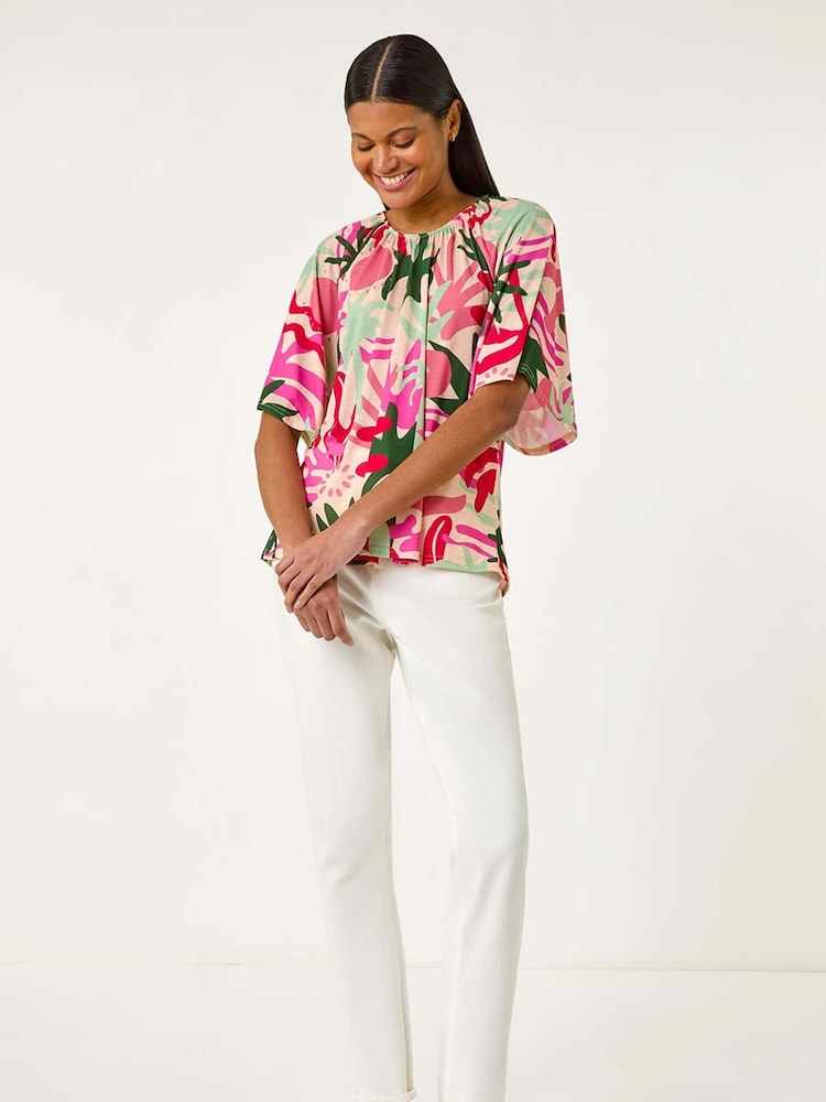 Roman Pink Printed Raglan Sleeve Stretch Top - Image 2 of 5 Roman Pink Printed Raglan Sleeve Stretch Top - Image 2 of 5