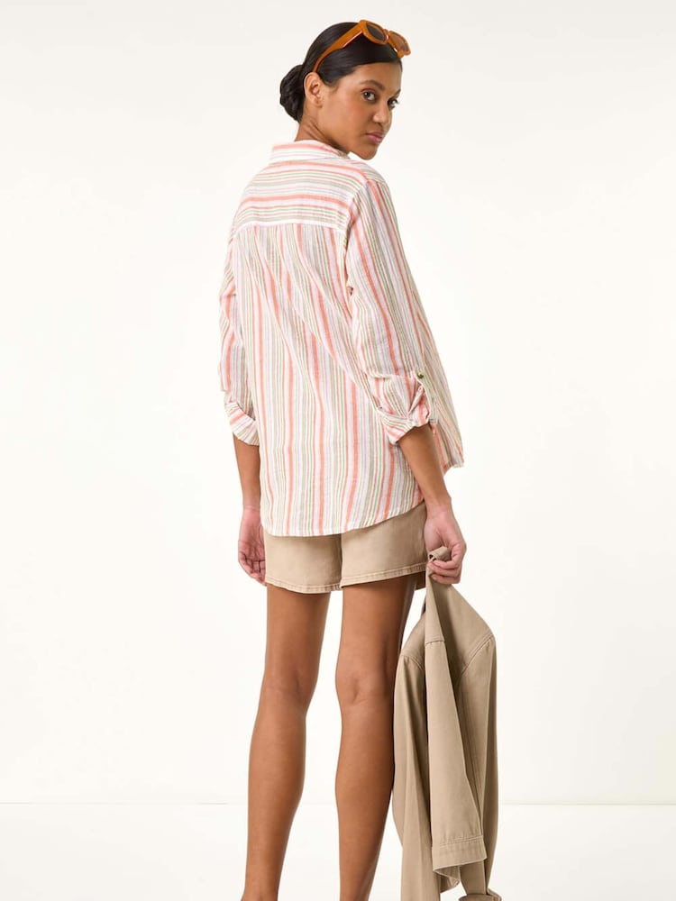 Roman Orange Vertical Stripe Collared Blouse - Image 5 of 5 Roman Orange Vertical Stripe Collared Blouse - Image 5 of 5