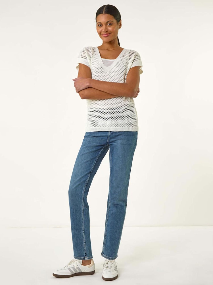 Blanco - Roman 2-In-1 Open Knitted T-Shirt - Imagen 2 de 5
