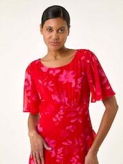 Roman Red Foral Frill High Low Midi Dress - Image 4 of 5