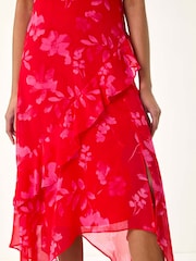 Roman Red Foral Frill High Low Midi Dress - Image 5 of 5