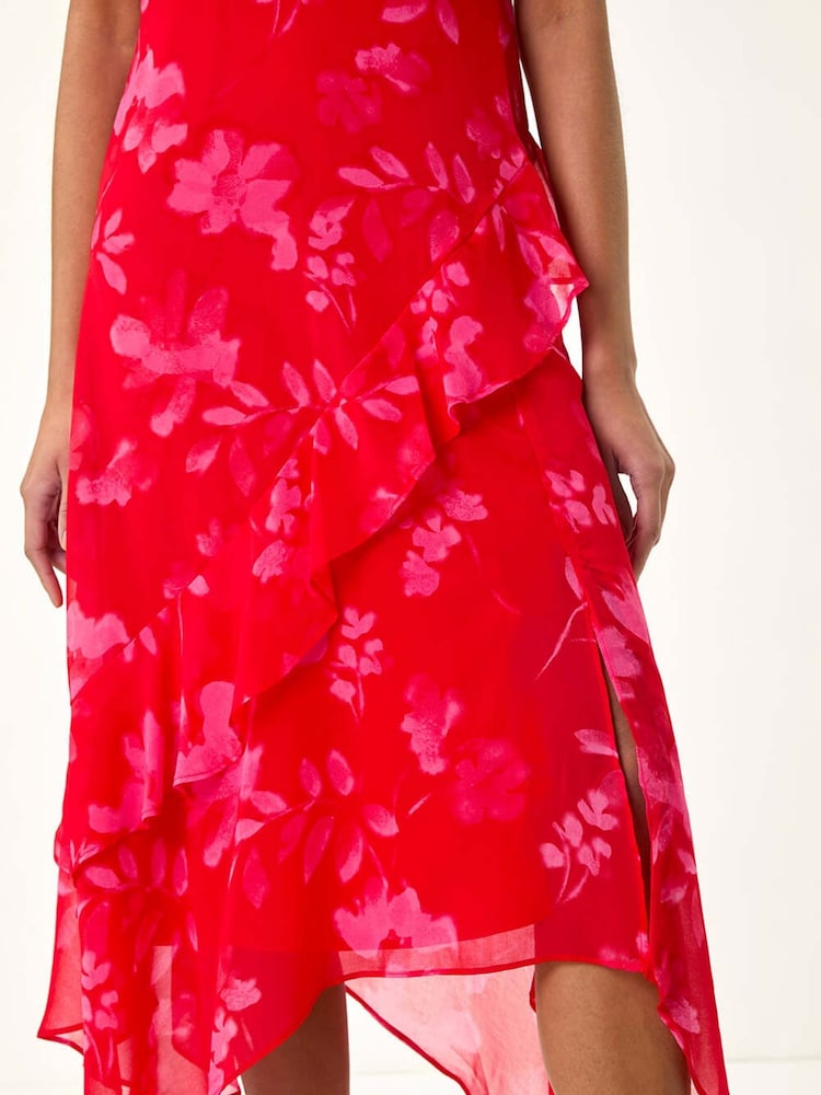 Roman Red Foral Frill High Low Midi Dress - Image 5 of 5