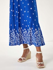 Roman Royal Blue Floral Border Print Stretch Skirt - Image 5 of 5