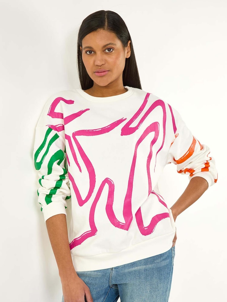 Roman White Abstract Print Stretch 100% Cotton Sweatshirt - Image 1 of 5