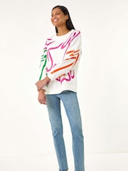 Roman White Abstract Print Stretch 100% Cotton Sweatshirt - Image 4 of 5