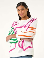 Roman White Abstract Print Stretch 100% Cotton Sweatshirt - Image 5 of 5