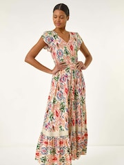 Roman Orange Abstract Button Through Midi Dress - Image 1 of 5