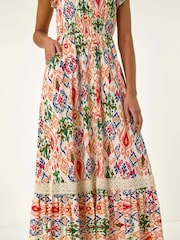 Roman Orange Abstract Button Through Midi Dress - Image 2 of 5
