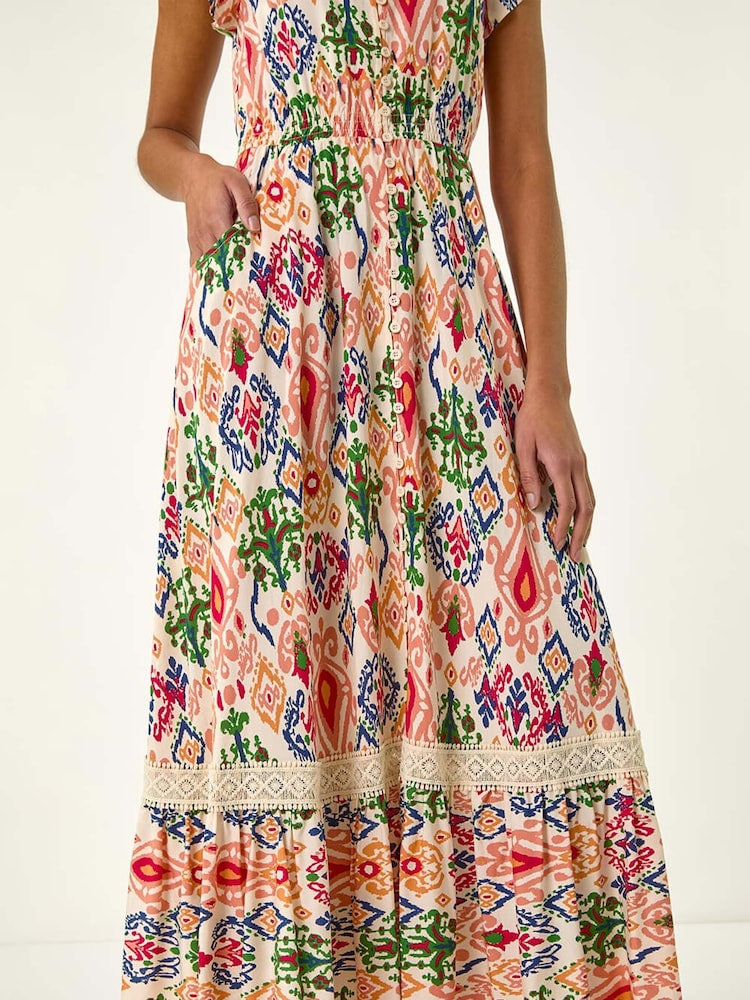 Roman Orange Abstract Button Through Midi Dress - Image 2 of 5