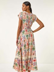 Roman Orange Abstract Button Through Midi Dress - Image 3 of 5