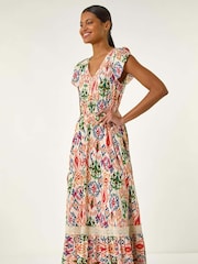 Roman Orange Abstract Button Through Midi Dress - Image 4 of 5