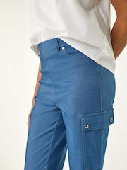 Roman Blue Turn Up Stretch Cargo Trousers - Image 2 of 5