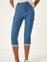 Roman Blue Turn Up Stretch Cargo Trousers - Image 3 of 5