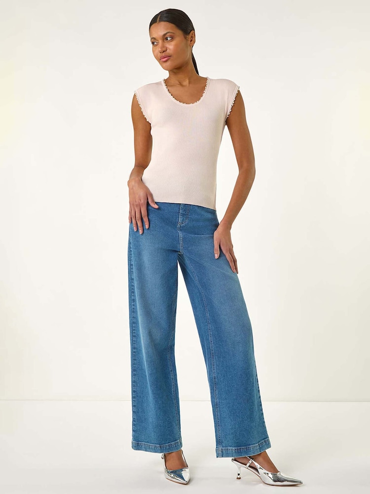 Roman Pink Faux Pearl Trim Top - Image 2 of 5