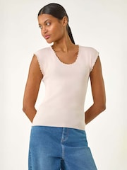 Roman Pink Faux Pearl Trim Top - Image 4 of 5