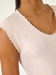 Roman Pink Faux Pearl Trim Top - Image 5 of 5