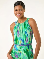 Roman Green Blurred Print Pleated Maxi Dress - Image 4 of 5