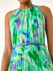 Roman Green Blurred Print Pleated Maxi Dress - Image 5 of 5