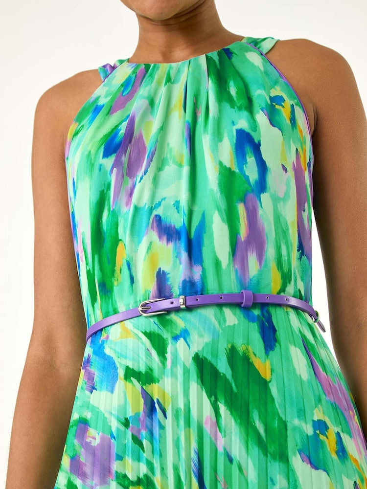 Roman Green Blurred Print Pleated Maxi Dress - Image 5 of 5