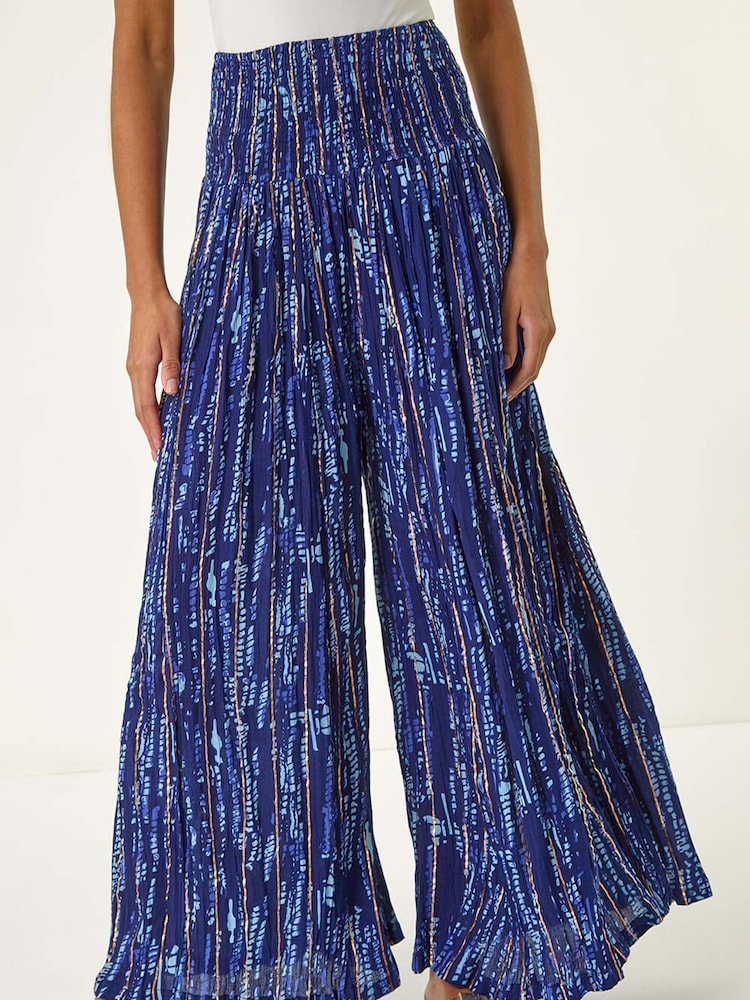 Roman Blue Abstract Print Palazzo Wide Leg Trousers - Image 1 of 5
