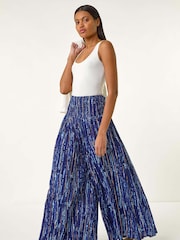 Roman Blue Abstract Print Palazzo Wide Leg Trousers - Image 4 of 5