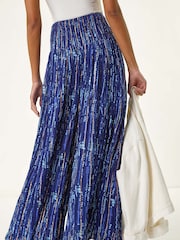 Roman Blue Abstract Print Palazzo Wide Leg Trousers - Image 5 of 5