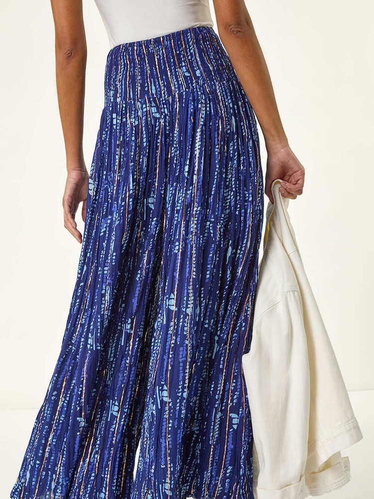 Roman Blue Abstract Print Palazzo Wide Leg Trousers - Image 5 of 5