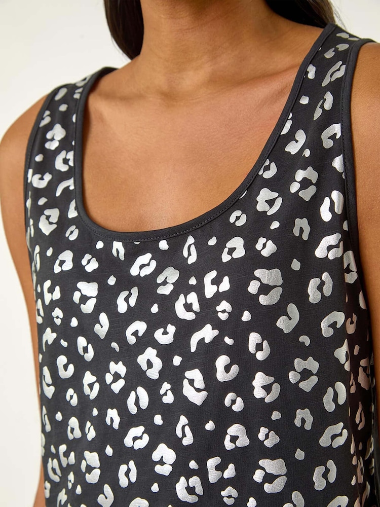Roman Black Foil Leopard Print 100% Cotton Vest - Image 5 of 5