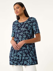 Roman Blue Floral Hanky Hem Tunic Top - Image 1 of 5