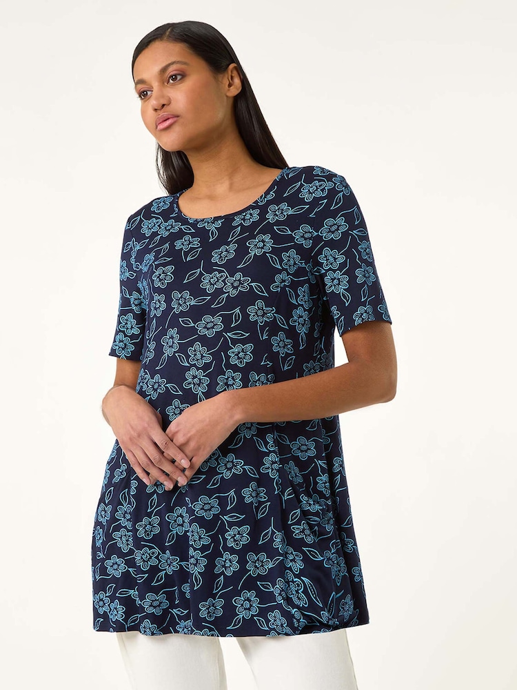 Roman Blue Floral Hanky Hem Tunic Top - Image 1 of 5