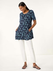 Roman Blue Floral Hanky Hem Tunic Top - Image 2 of 5