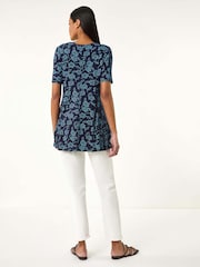 Roman Blue Floral Hanky Hem Tunic Top - Image 3 of 5