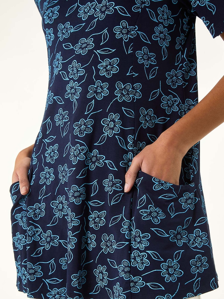 Roman Blue Floral Hanky Hem Tunic Top - Image 5 of 5