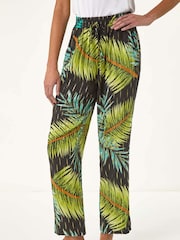 Roman Green Shimmer Palm Print Harem Trousers - Image 1 of 5