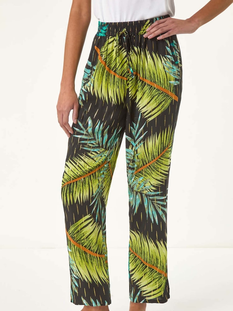 Roman Green Shimmer Palm Print Harem Trousers - Image 1 of 5