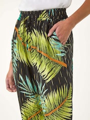 Roman Green Shimmer Palm Print Harem Trousers - Image 2 of 5