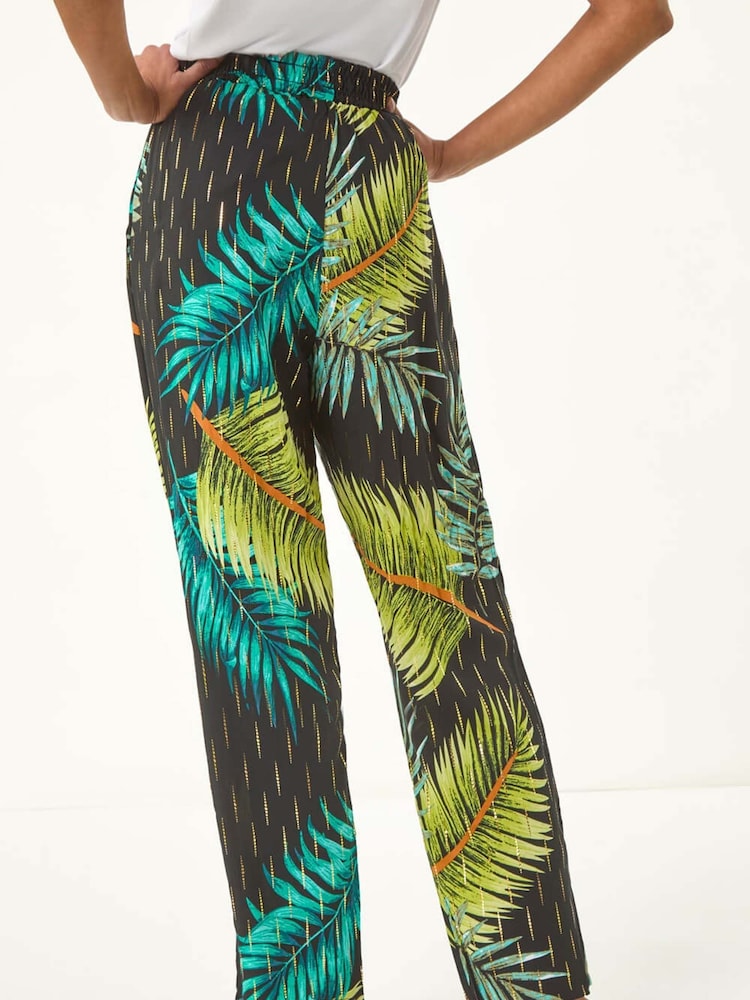 Roman Green Shimmer Palm Print Harem Trousers - Image 5 of 5