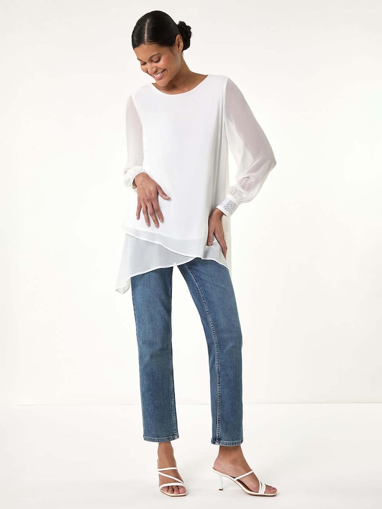 Roman White Hotfix Detail Asymmetric Hem Top - Image 2 of 5
